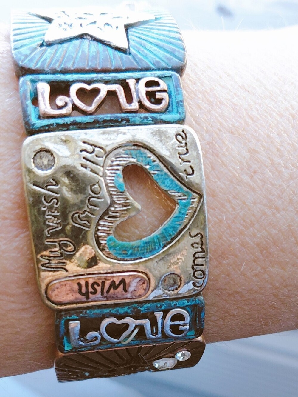 Vintage Southwestern Mixed Metal Patina Stretch Cuff Bracelet I - Picture 4 of 9